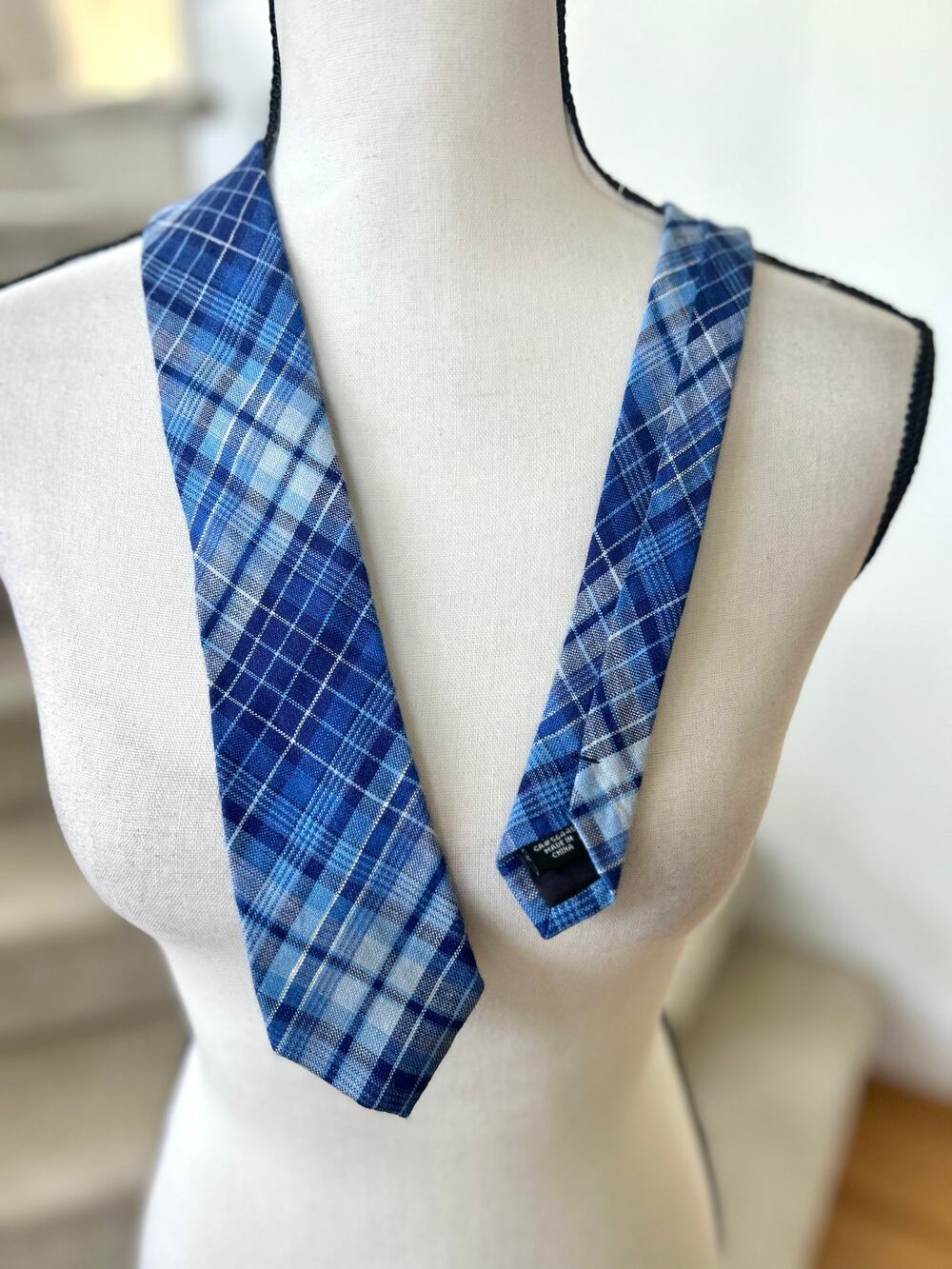 J.Crew Factory Narrow Blue Plaid Linen Tie